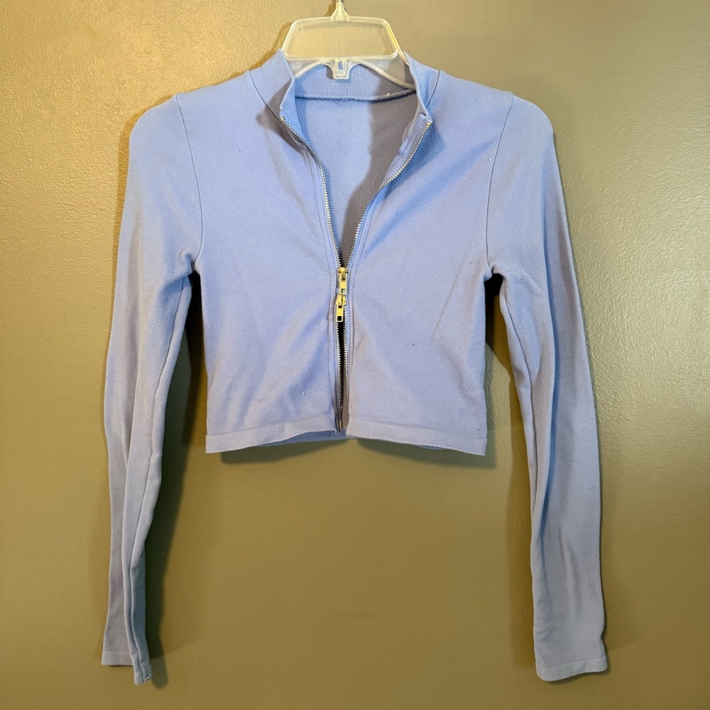 Periwinkle Blue Women's Crop Zip-Up Top